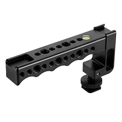 WEIHE Aluminum Alloy Camera Handle Grip with Dual Hot Shoe for Flashlight or Microphone 1/4 and 3/8 Screw