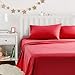 Amazon Basics Kid's Soft Easy-Wash Lightweight Microfiber 4-Piece Sheet Set, Full, Red, Solid