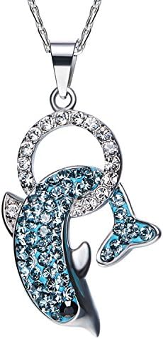 SILYHEART Jumping Dolphin Blue Pendant Necklace, Made with SWAROVSKI Element Crystal