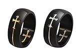 Mens Womens Stainless Steel Cross Ring for Christian Baptism,Black Base,Removable,8mm,Size 7 to 14