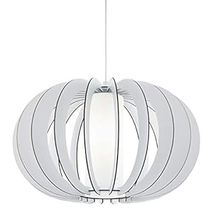 EGLO Stellato 2 Hanglamp, vintage hanglamp met 1 lichtpunt, hanglamp van staal, hout en glas in wit, eettafellamp…