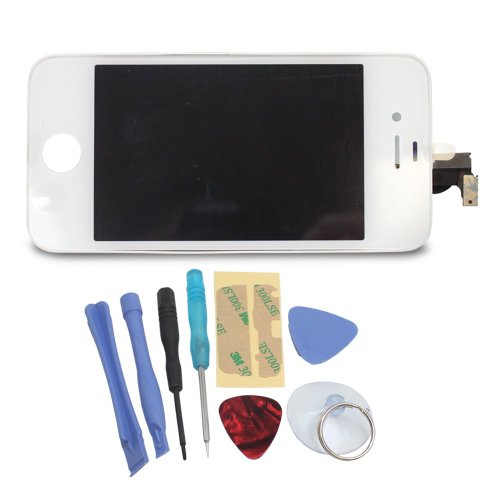 Replacement Digitizer and Touch Screen LCD Assembly for White Apple iPhone 4 (AT&T / International / GSM Models) - Includes Tool Kit with Pentalobe Screwdriver