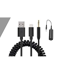 HAIN AUX in Adapter 3.5mm Jack &USB Y Cable Coiled Car Audio Interface Charger Cord, Compatible for iPXs Xs Max XR for BMW (Stretched Length 2 Meters)