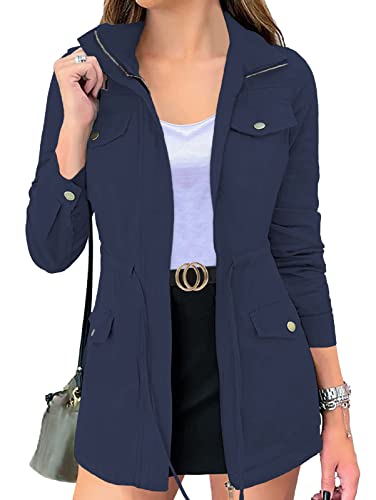 MEROKEETY Womens 2022 Fall Safari Utility Zip Up
