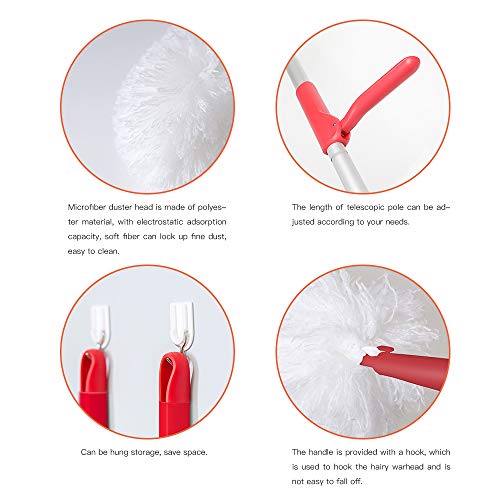 CLEANHOME Microfiber Feather Duster with Extension Pole and 1 Extra Duster Refill，for Cleaning High Ceiling Fan, Interior Roof, Cobweb, Computer Screens, Car,White - Thumbnail 3