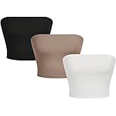 WDIRARA Women's 3 Pack Tube Tops Strapless Sleeveless Basic Slim Fit Bandeau Crop Tops