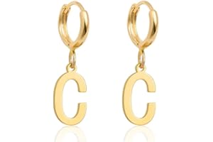Fremttly 14K Gold Plated Initial Earrings, Dainty Gold Earrings Dangle Hoop Letter Earrings Cute Earrings for Women