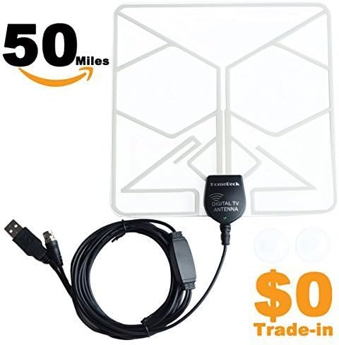NEW HomeBeck Indoor HDTV Antenna-50 Miles Range,Razor Thin Amplified HDTV Antenna with 10ft Coaxial Cable,Smaller Flat Size also Gets the Larger Reception Range [1-YEAR TRADE-IN]