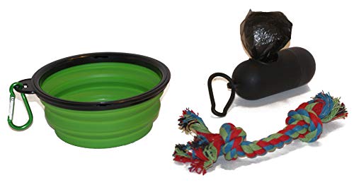 Mountain Coffee Merchandise My Puppy's Travel Kit w/Collapsible Water Bowl,Rope Play Toy And Poop Bag Dispenser