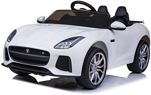First Drive Jaguar F-Type White 12v Kids Cars - Dual Motor Electric Power Ride On Car with Remote, MP3, Aux Cord, Led Headlights and Rear Lights, and Premium Wheels