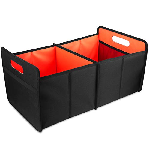 COCOBELA Car Trunk Organizer, Collapsible Auto Trunk Organizer Storage Bin, Portable Grocery Cargo Container with Two Large Compartments for SUV, Vehicle, Truck - Thumbnail 7