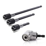 QISF 1/4" Hex Shank 105 Degree Right Angle Driver Angle Extension Power Screwdriver Drill Attachment Socket Adapter Bit + 3pcs Quick Release Magnetic Screwdriver Nut Drill Bit Holder Extension Kit Set