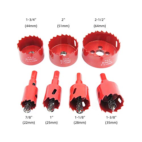 Laiwei Bi-Metal Hole Saw Kit, 7 Pcs 7/8" to 2-1/2" General Purpose Hole Saw Drill Bits, HSS Hole Cutter with Arbor for Wood, Plastic, Drywall, Soft Metal
