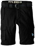 U.S. Polo Assn. Big Boys' Ripstop 6 Pocket Cargo Short with Belt, Black, 12