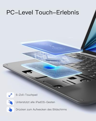Inateck AceTouch Keyboard Case for iPad Air 13 Inch (2026/2025/2024, M4/M3/M2), Keyboard for iPad Pro 12.9 Inches, 6 Inch Large Trackpad, Removable, QWERTZ, 7 Colours Backlit, with Pen Holder, AceTouch