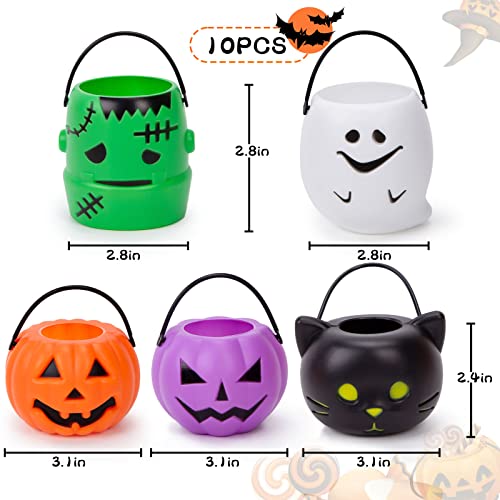 3 otters Mini Halloween Pumpkin Buckets, 10PCS Colorful Candy Buckets Halloween Trick or Treat Pumpkin Bucket, Halloween Goodie Bags