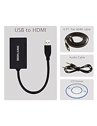 Brisk enlaces USB 3.0 A HDMI adaptador convertidor 1080p HD visualización con soporte de audio adaptador multimonitor   incluye bono Cable HDMI de alta velocidad 6 ft (no compatible con Mac, Linux)