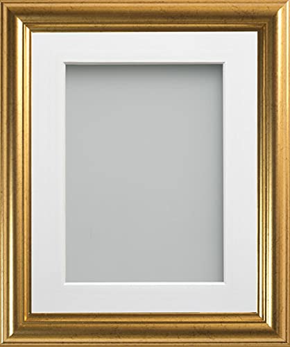 Frame Company Eldridge Gold Photo Frame with White Mount, 10x8 for 6x4 inch, fitted with perspex — image 1