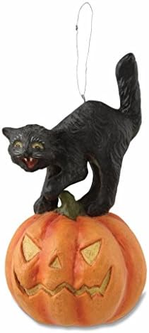 Bethany Lowe Happy Hauntings Halloween Ornament Black Cat Jack-O-Lantern, 5"
