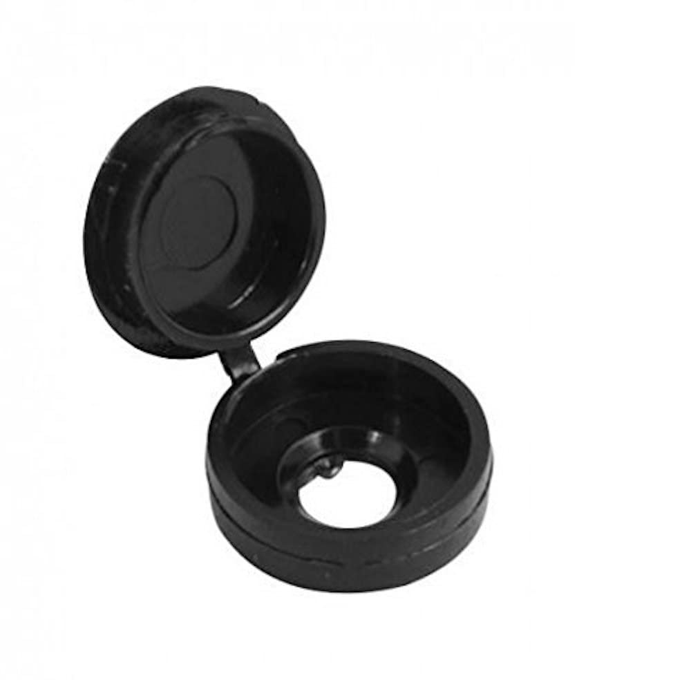 Merriway BH03990 (100 Pcs) Hinged 1-Piece Black Screw Cover Caps for Number 6 and 8 Screw Size - Pack of 100 Pieces