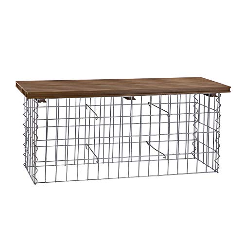 WPC Gabionenbank Gabione Steinkorb Drahtkorb Bank Sitzbank Gartenbank braun Hellbraun 100x30 cm