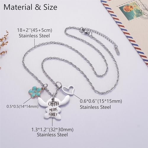 Ralukiia Ohana Means Family Necklace Stitch Necklaces Jewelry Gifts for Lilo and Stitch Fans