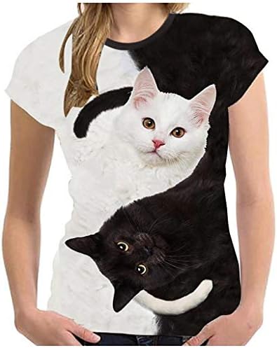 Women Fashion 3D Cat Print Casual T-Shirt Summer Short Sleeve O-Neck T Shirts