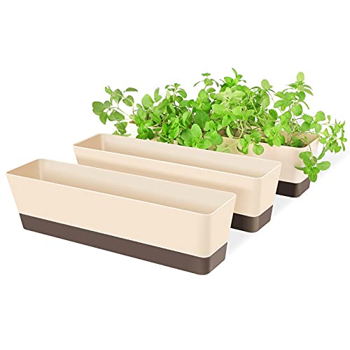 Suream Window Box Herb Planters, 3 Pack 16 x3.8 Inch Indoor Rectangle