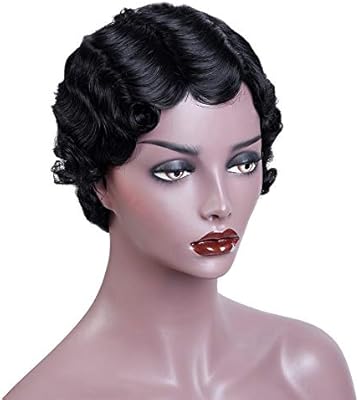 Short Human Hair Wigs Africa American Women S Finger Wave Wig