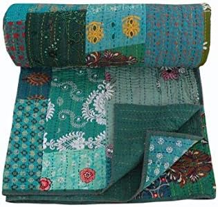 textile treasure Indian Bedspread Handmade Bed Sheet Bohemian Hippie Gypsy Bed Cover Twin Size Bedding Vintage Kantha Bedding Cotton Throw Blankets