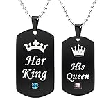 GAGAFEEL Couple Necklace His Hers Titanium Stainless Steel Pendant Crown Tag Queen & King Matching Set Gift