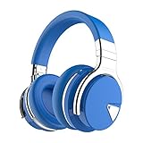 COWIN E7 Wireless Bluetooth Headphones with Mic Hi-Fi Deep Bass Wireless Headphones Over Ear, Comfortable Protein Earpads, 30 Hours Playtime for Travel Work TV Computer Phone -Blue