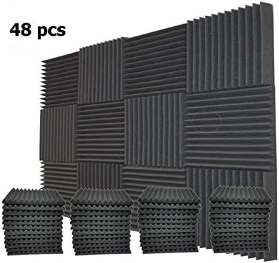 48 Pack 1" x 12" x 12" Acoustic Foam Tiles Panel Wedge Studio Soundproofing Wall