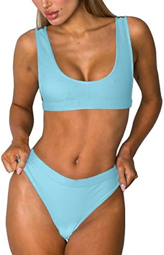 ESONLAR Womens Sexy Crop Top High Waist Sporty Ribbed 2PCS Bikini Set Bathing Suit