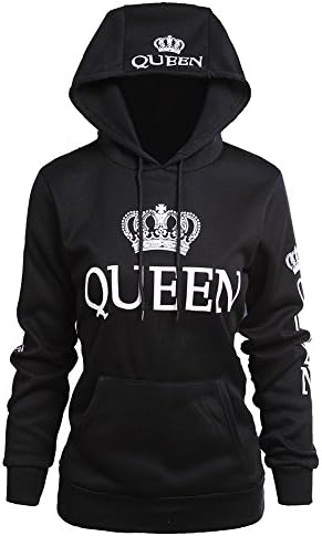 AiJump Hoodie Couple Sweatshirts King & Queen Letter Crown Printed Hooded Sweatshirt His and Her Sweaters Couples Gifts