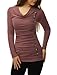 Allegra K Women's Cowl Neck Long Sleeves Buttons Decor Ruched Top Medium Red