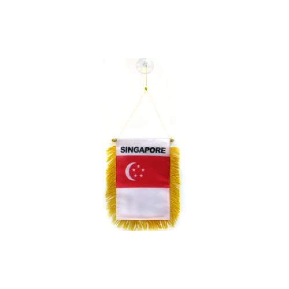 AZ FLAG - Singapore Mini Banner - 6'' x 4'' - 100% Polyester Singaporean Small Pennant for Car - Double-sided Flag with Suction Cup Hanger
