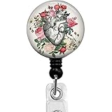 Floral Brain Retractable ID Badge Reel With Alligator Clip - 34 Inch Cord For Nurses, Teachers & Office Staff