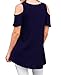 PrinStory Women's Cold Off Shoulder Blouse Casual Tunic Tops Navy Blue-US Small
