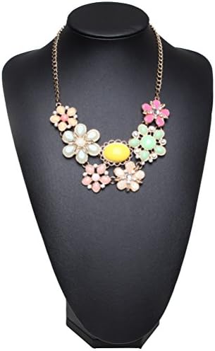 Coogain Statement Necklace Rhinestone Flower Bib Collar Chunky Pendant Necklace for Girls Lady Colorful