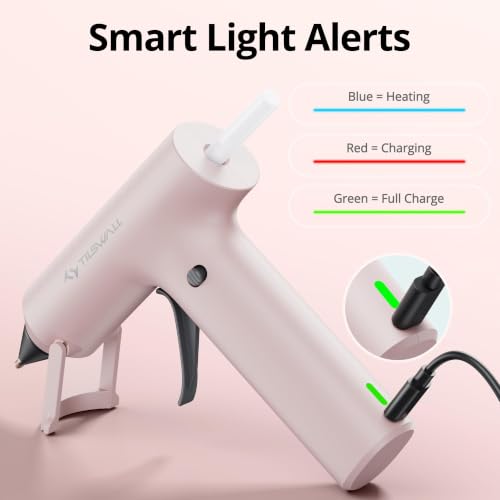 Tilswall Cordless Hot Glue Gun, Fast Preheating with 2Ah Built-in Battery | 90s Fast Preheating, Glue Gun and Sticks Set (7×140mm), Hot Melt Glue Gun Ideal for Crafts, DIY Making, Repairs W106s Pink