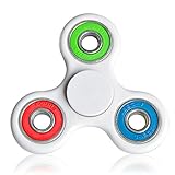 Tri Fidget Hand Spinner Toy Stress Reducer ABS Frame Si3N4 Ceramic Bearing Good For ADD, ADHD, Anxiety and Autism Adult Children - Spins Last For 3 Mins (White & Red & Green & Blue)