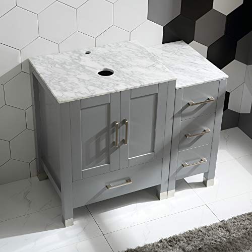 36" Grey Paint Bathroom Vanity and Sink Combo Glass/Marble Top w/Drawer Side,Sink, Faucet (Solid Wood + Marble Top)