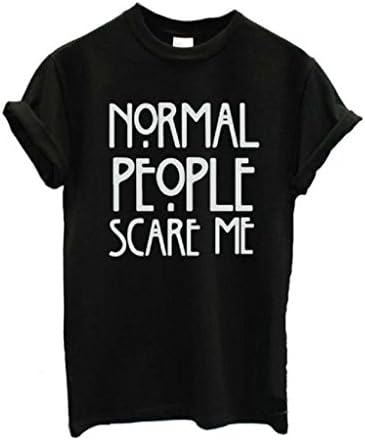 Singleluci Women normal people scare me Printed Summer T shirt Tops (XL, Black)
