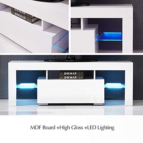 Mecor Modern White TV Stand with LED Light, High Gloss TV Stand for 50/
