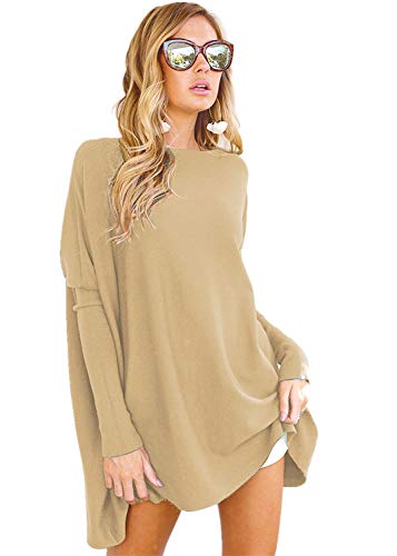 LIYOHON Women's Tunic Tops for Leggings Casual Oversized Shirts Batwing Long Sleeve Loose Fitting Pullover Tops Tunics 1-Khaki M