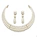 Fashion 21 3 Rows Elegant Simulated Pearl Choker Necklace, Pierced Earring 2 Set (Cream)