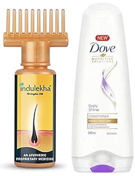 Indulekha Bhringa Hair Oil, 100ml & Dove Daily Shine Conditioner, 180ml