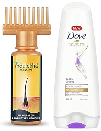 Indulekha Bhringa Hair Oil, 100ml & Dove Daily Shine Conditioner, 180ml