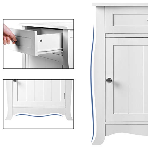 Songmics White Nightstand End Table With Storage Cabinet And Drawer Wooden Bedside Table Large Capacity Easy To